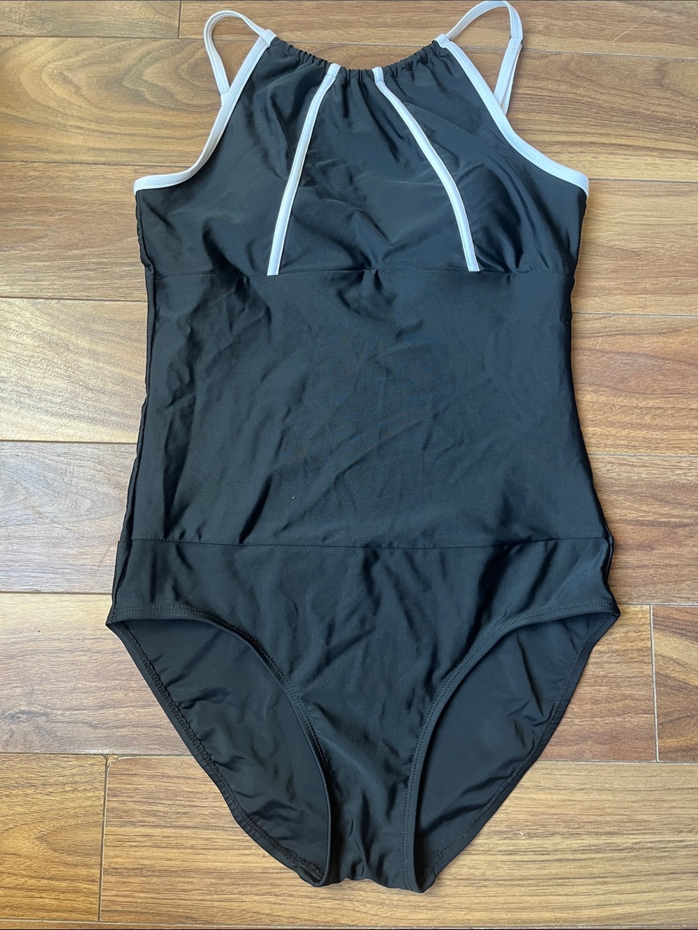 Cristina Women's Black One-Piece Swimsuit White Trim Adjustable Strap Size 10